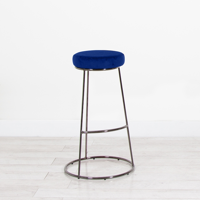 Black Chrome Spire Stool - Blue Pad Black Chrome Spire Stool - Blue Pad