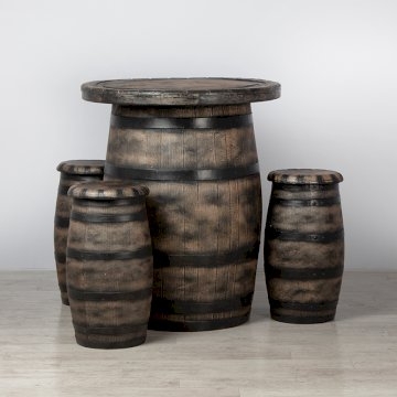 Barrel Bar Table and 3 Stools Barrel Bar Table and 3 Stools