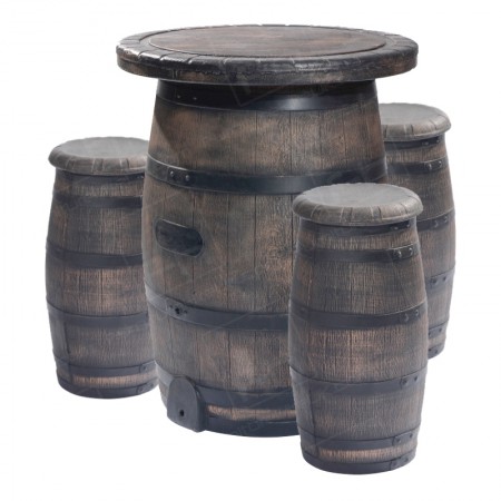 Barrel Bar Table And 3 Stools